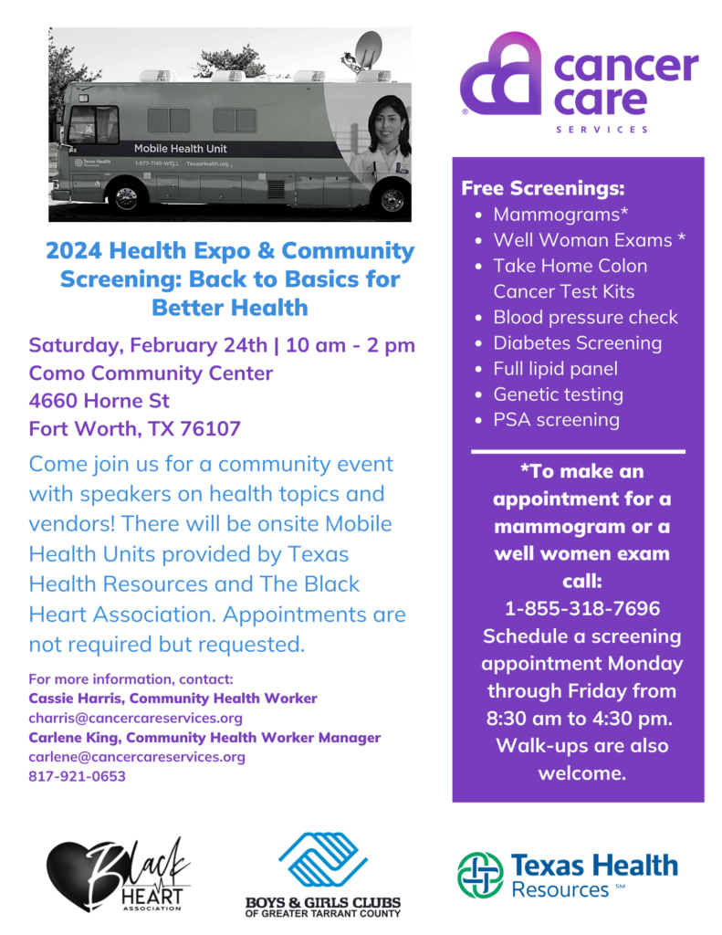 Flyer for 2024 Health Expo at Como Community Center.